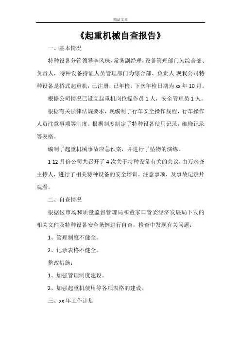 《起重机械自查报告》