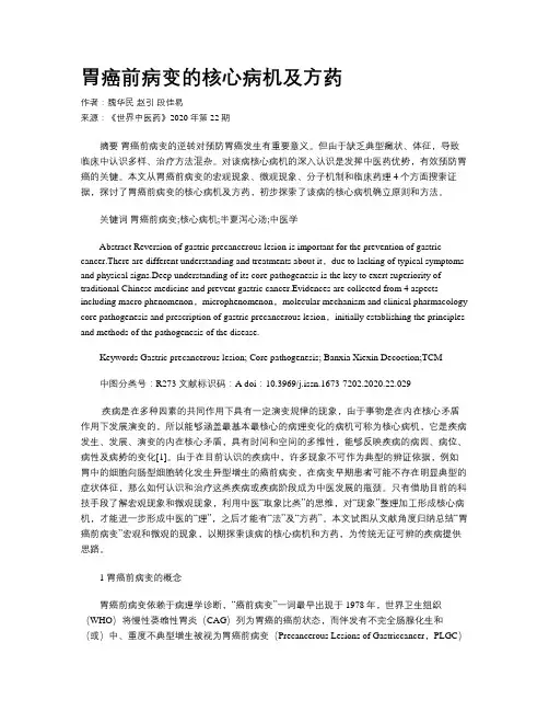 胃癌前病变的核心病机及方药