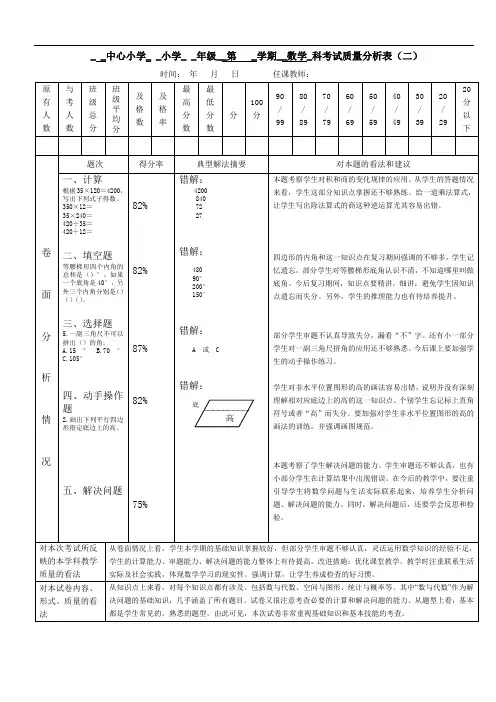 四年数学 质量分析表