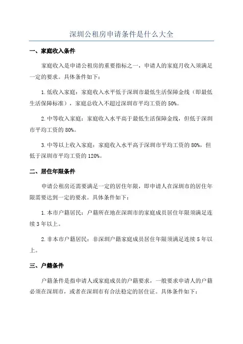 深圳公租房申请条件是什么大全