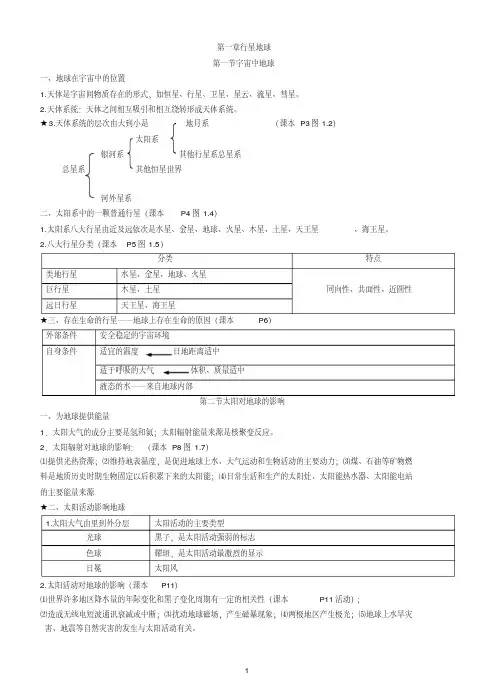 人教版高中地理必修一知识点——必背版(完整版)