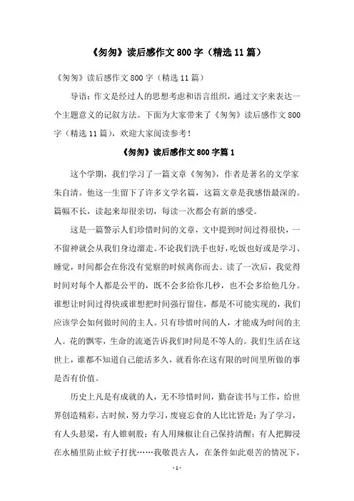 《匆匆》读后感作文800字(精选11篇)