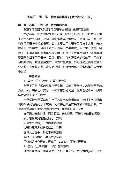 选煤厂一团一品一特色案例材料（优秀范文5篇）