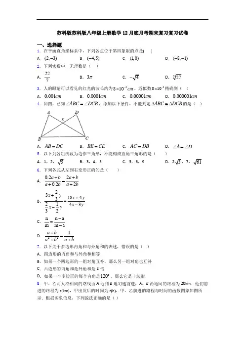 苏科版苏科版八年级上册数学12月底月考期末复习复习试卷