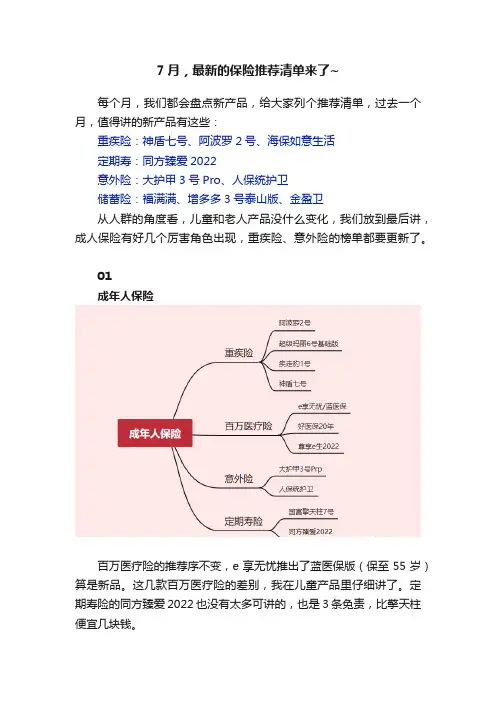 7月，最新的保险推荐清单来了~