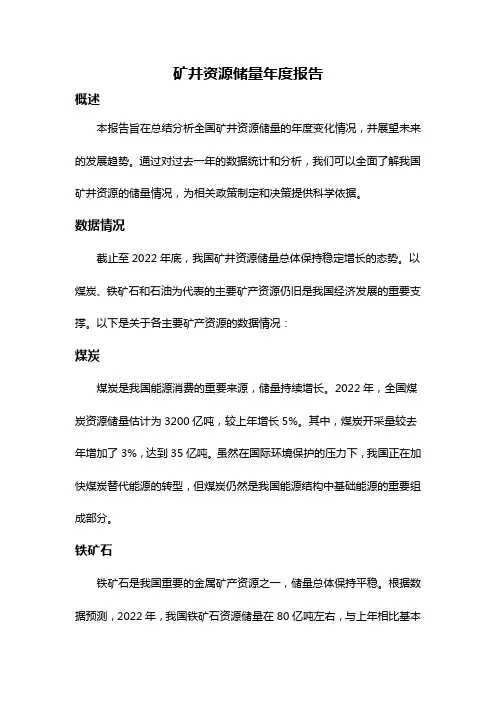 矿井资源储量年度报告