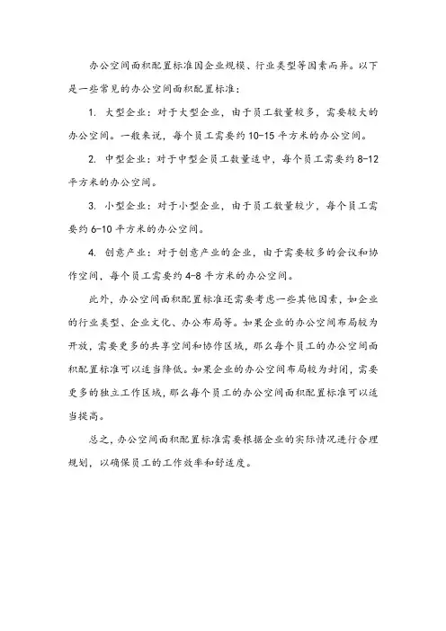 办公空间面积配置标准