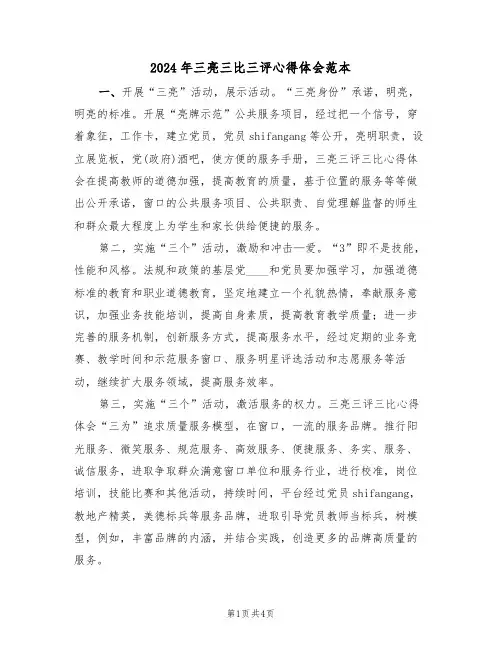 2024年三亮三比三评心得体会范本(二篇)
