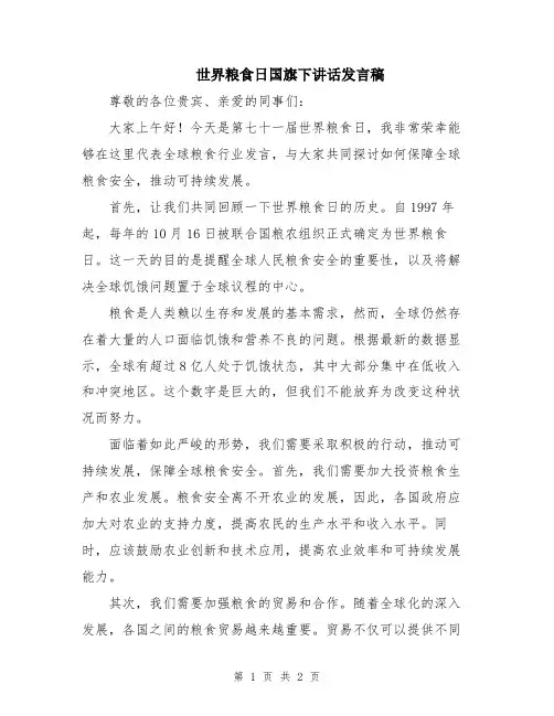 世界粮食日国旗下讲话发言稿
