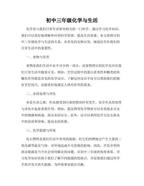 初中三年级化学与生活