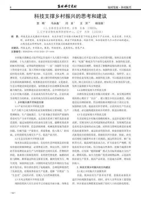 科技支撑乡村振兴的思考和建议