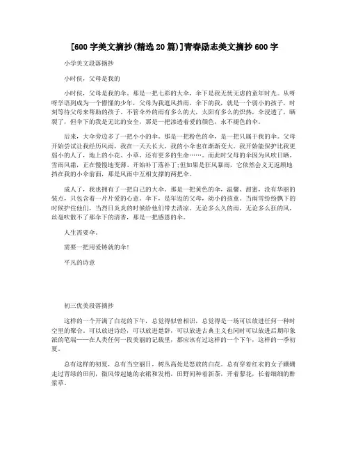 [600字美文摘抄(精选20篇)]青春励志美文摘抄600字