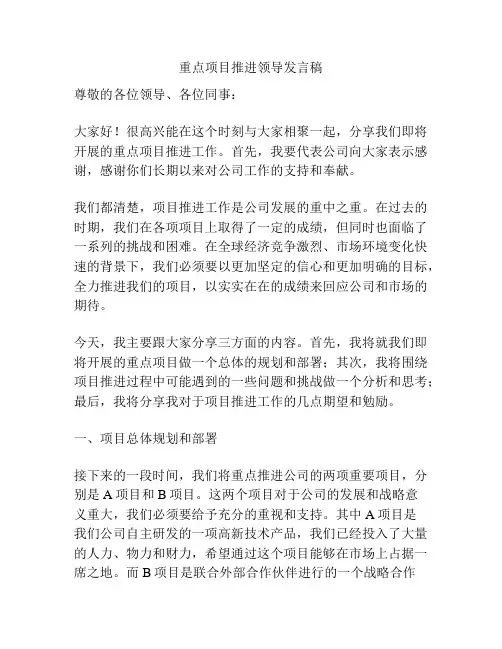 重点项目推进领导发言稿