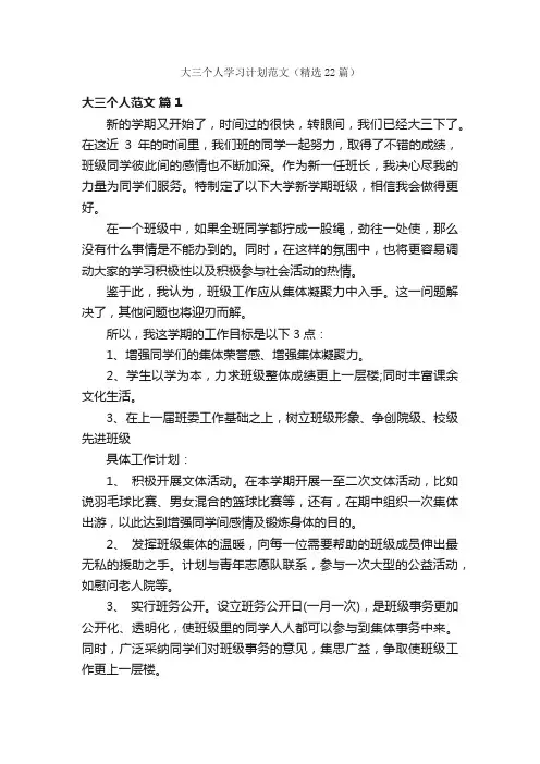 大三个人学习计划范文（精选22篇）