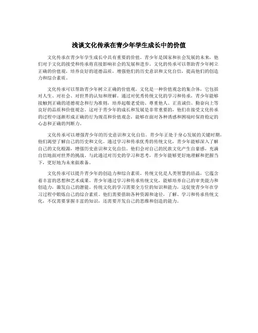 浅谈文化传承在青少年学生成长中的价值