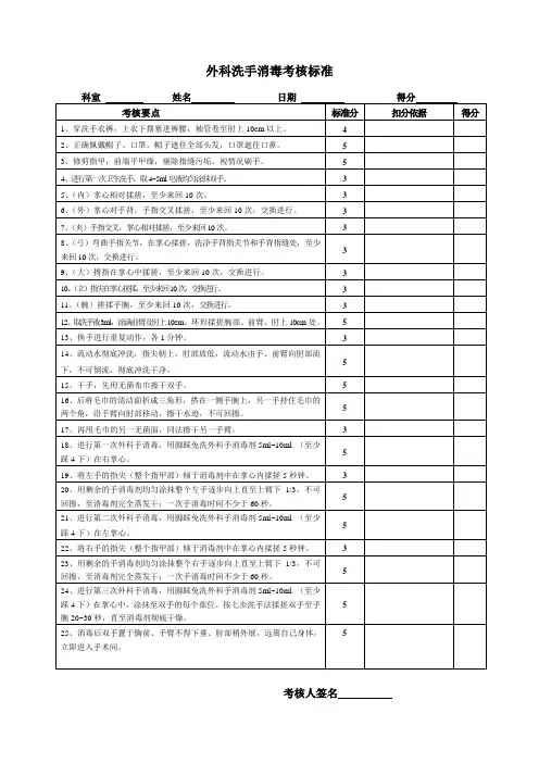 外科洗手消毒考核标准