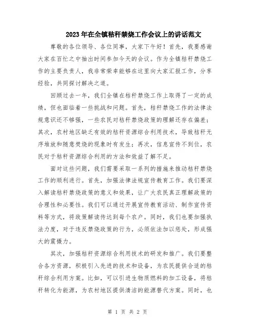 2023年在全镇秸秆禁烧工作会议上的讲话范文