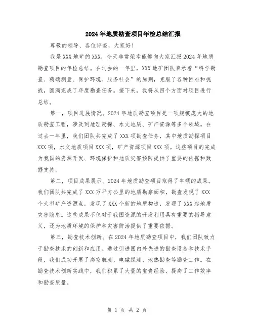 2024年地质勘查项目年检总结汇报