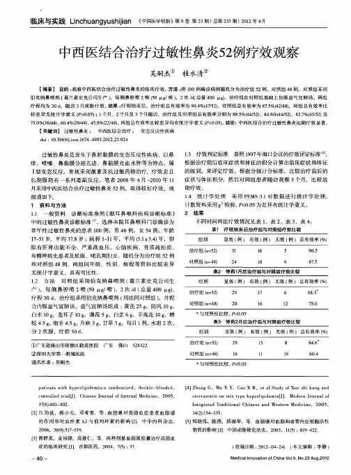 中西医结合治疗过敏性鼻炎52例疗效观察