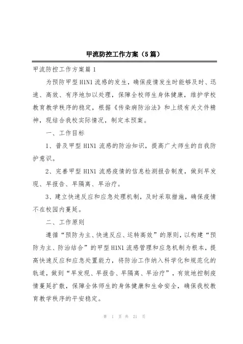 甲流防控工作方案(5篇)