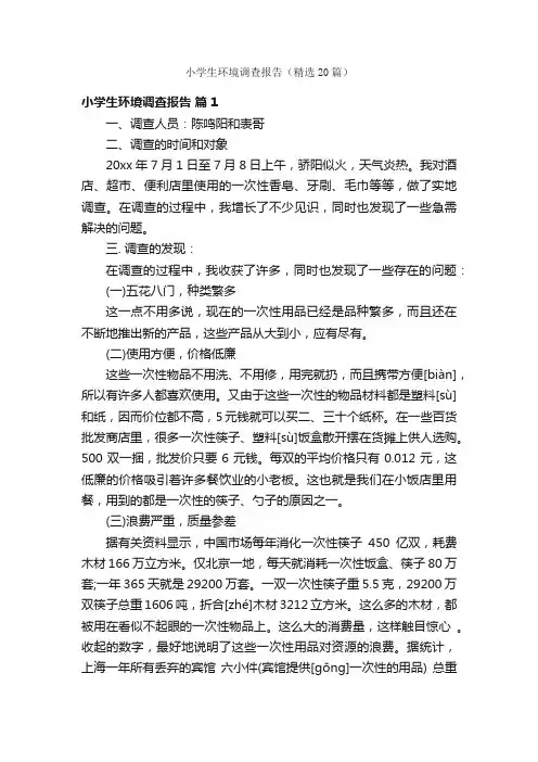 小学生环境调查报告（精选20篇）