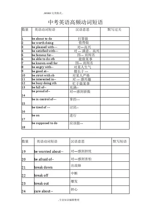 (完整版)中考英语高频动词短语归纳总结