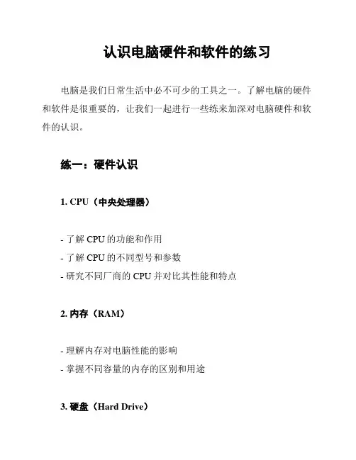 认识电脑硬件和软件的练习