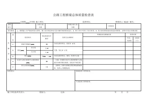 桥梁表1  公路工程桥梁总体质量检查表