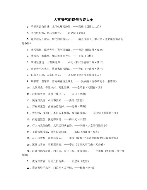 大雪节气的诗句古诗大全