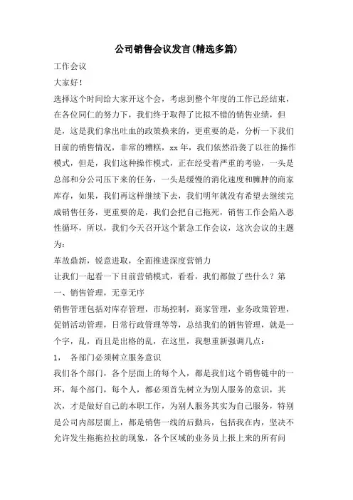 公司销售会议发言(精选多篇)