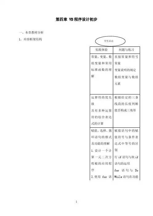 最新浙教版信息技术第四章《vb程序设计初步》教案.doc