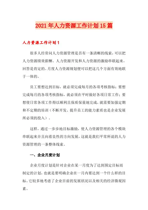 2021年人力资源工作计划15篇
