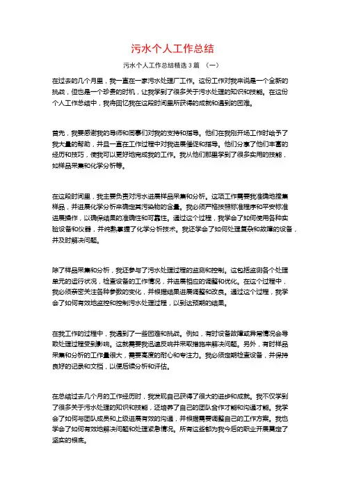 污水个人工作总结3篇