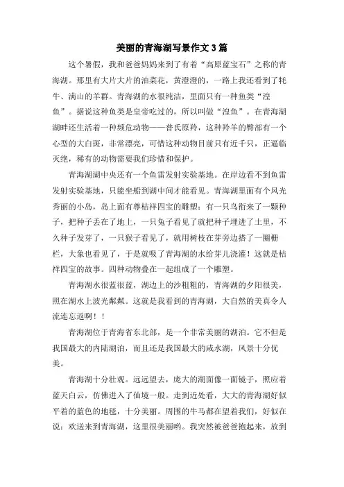 美丽的青海湖写景作文3篇