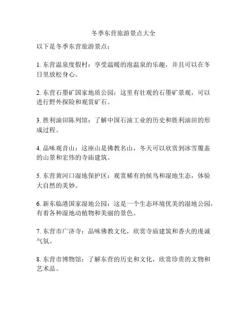 冬季东营旅游景点大全