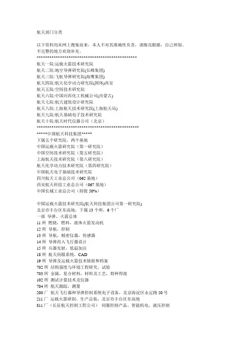 航天部门分类