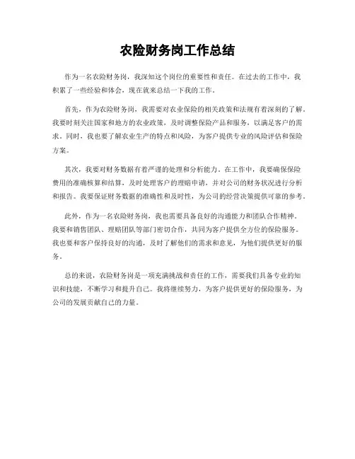 农险财务岗工作总结