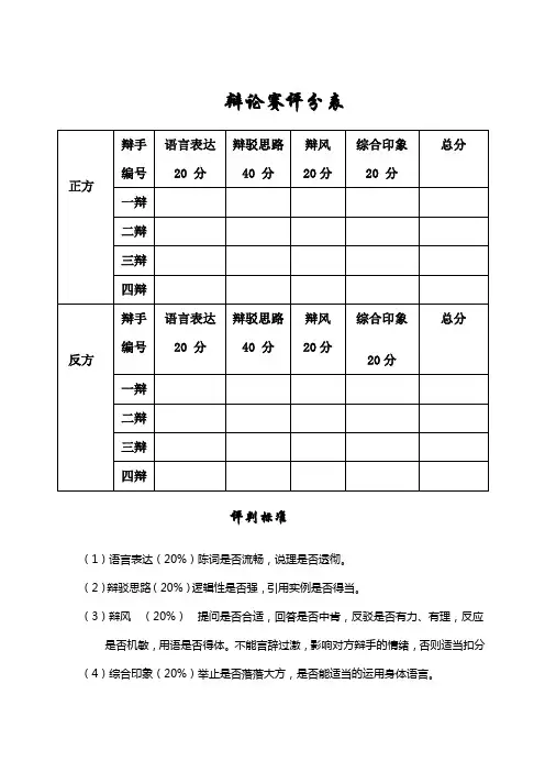 辩论赛评分标准(详细)