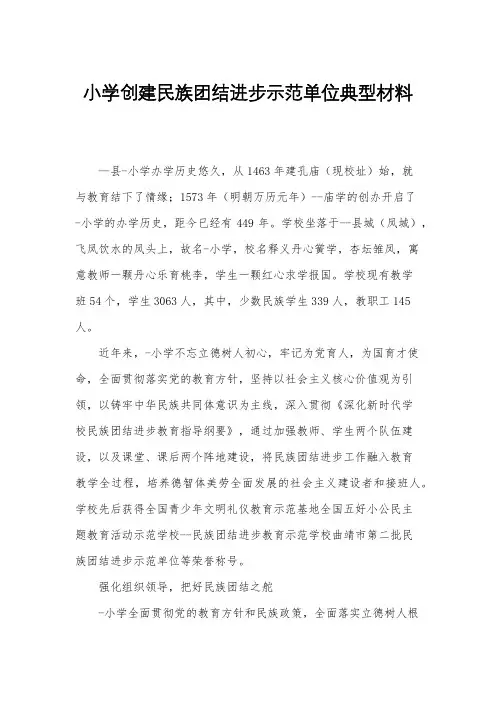小学创建民族团结进步示范单位典型材料