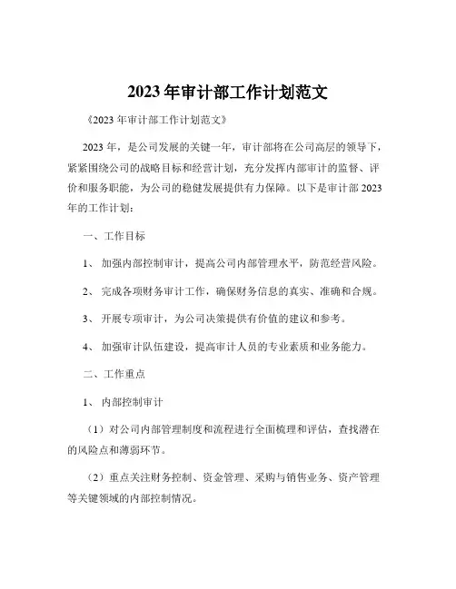 2023年审计部工作计划范文