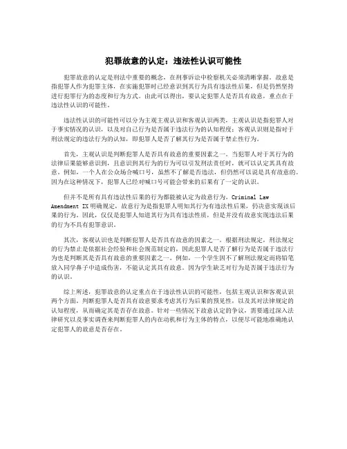 犯罪故意的认定：违法性认识可能性
