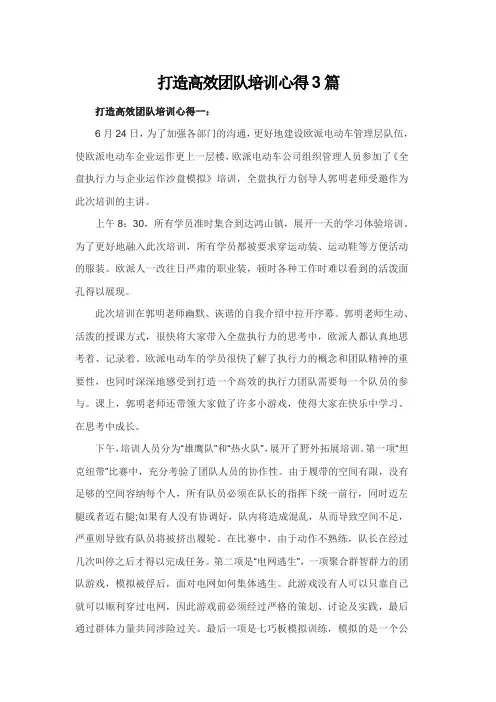 打造高效团队培训心得3篇