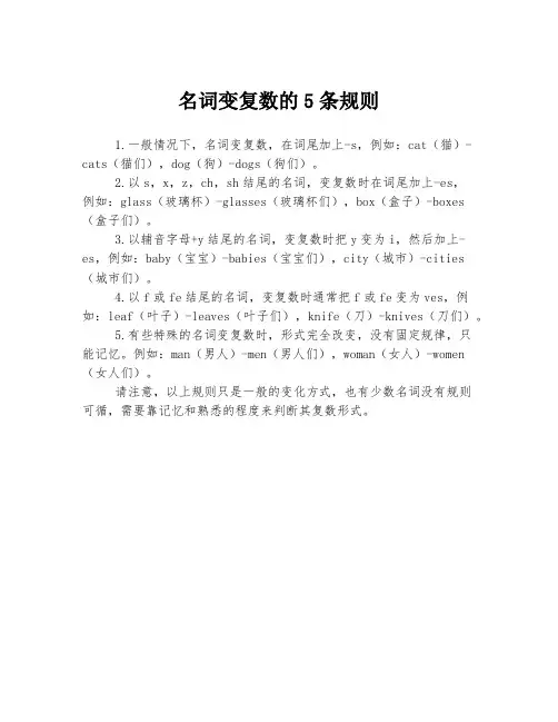 名词变复数的5条规则