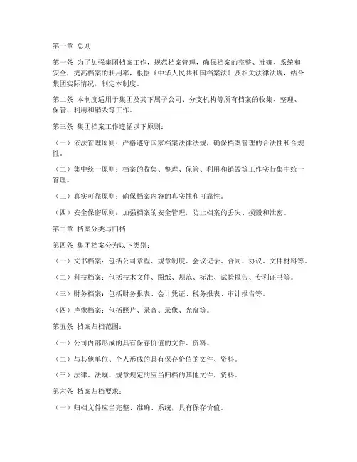 集团档案管理制度完整版