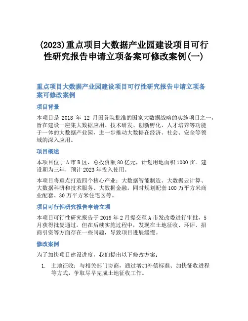 (2023)重点项目大数据产业园建设项目可行性研究报告申请立项备案可修改案例(一)