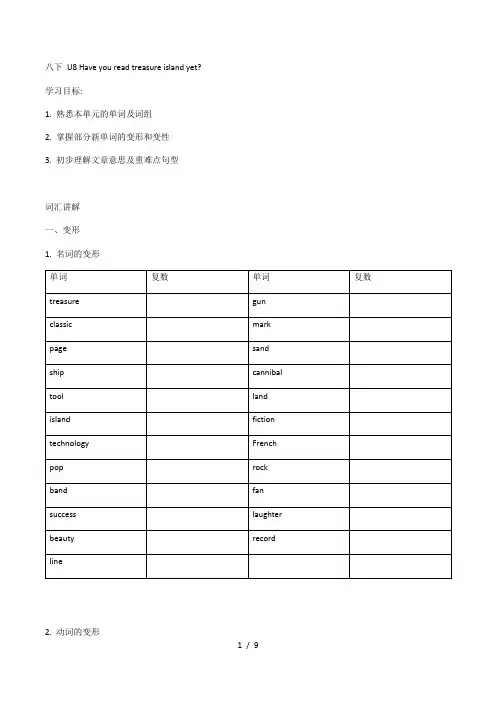 人教版八年级下册英语导学案：U8(有答案)
