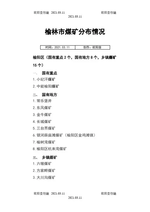 榆林市煤矿分布情况之欧阳音创编
