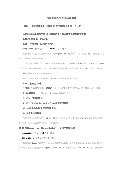 污水处理专业名词解释