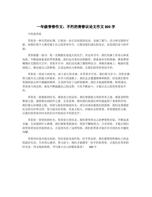 一年级青春作文：不朽的青春议论文作文800字
