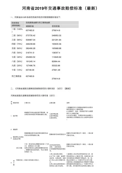 河南省2019年交通事故赔偿标准（最新）